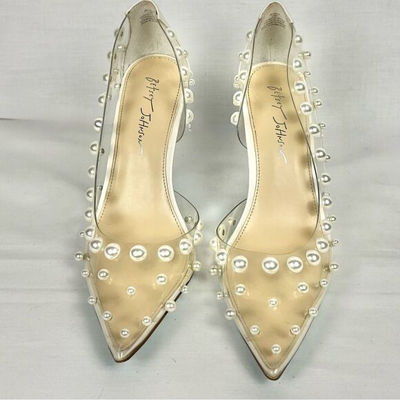 Betsey Johnson Halo Pump Clear Heels with Pearl Embellishments Sz 11 Party - Picture 11 of 13